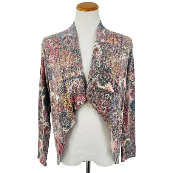 Anthropologie Open Front Multicolored Knit Cardigan | Boho Cottagecore Artsy L - Picture 4 of 16